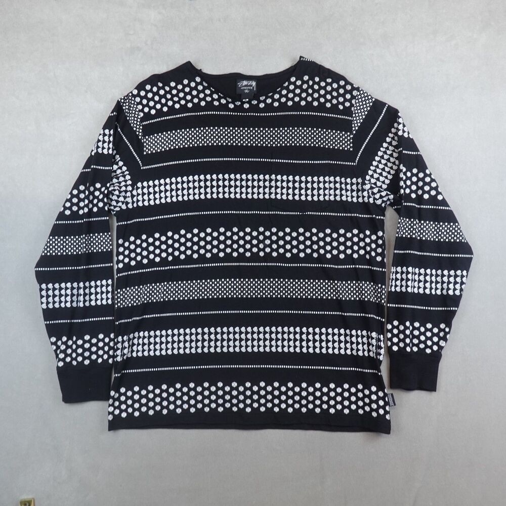 Stussy Sweater Mens Size XL Stripe Black White *Flaw